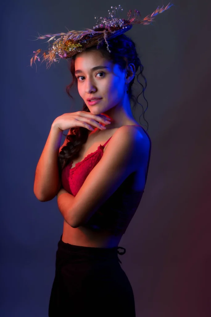 A crown of dried flowers in red and blue