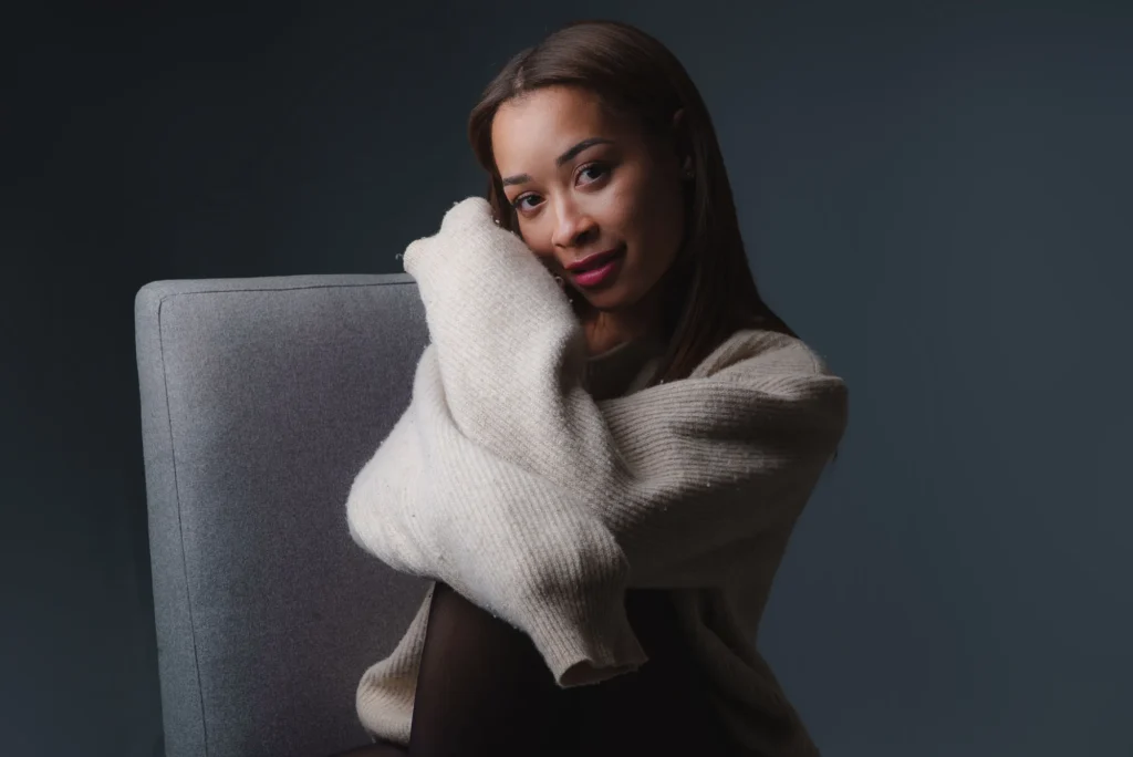 Cheek against the sweater