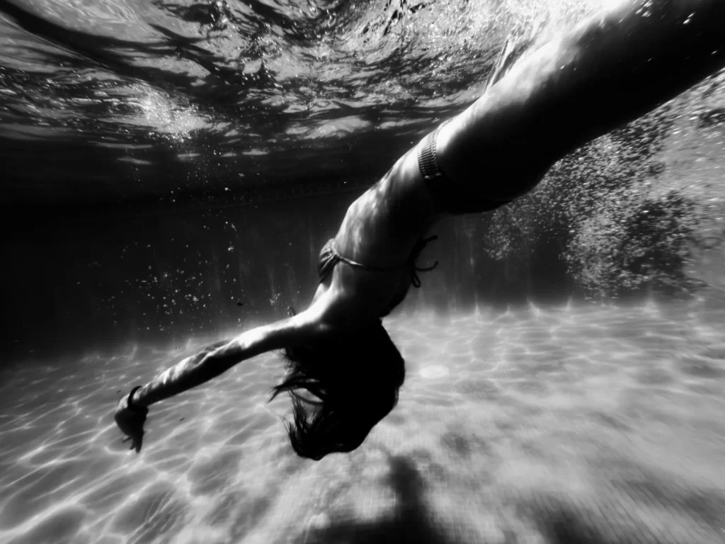 Diving down, in black and white