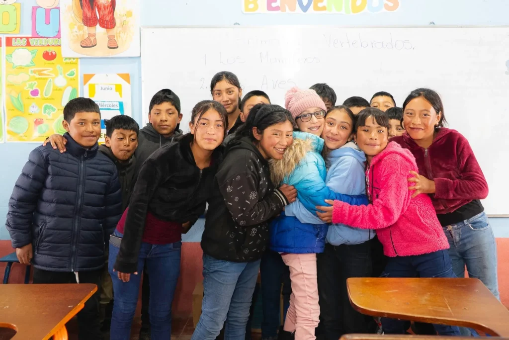 A group hug in the classroom